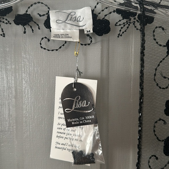 Vintage Y2K Sheer Black Beaded Rosette Bed Jacket Medium NWT - Picture 4 of 8